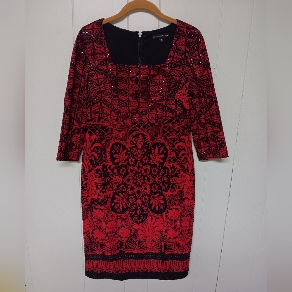 CHRIS MCLAUGHLIN sequined dress womens sz 6 red black